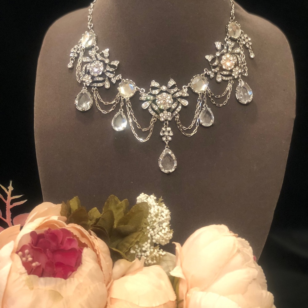 Joan Rivers Silver and Crystal Floral Necklace